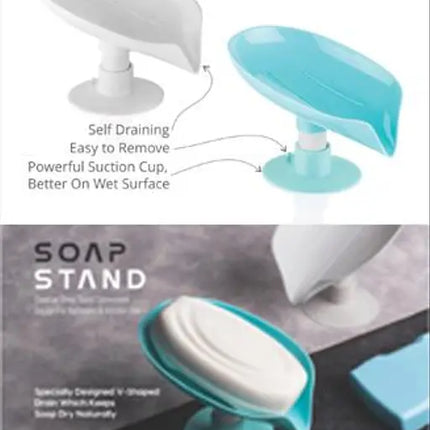 Dish Leaf-Shape Self Draining Soap Dish Holder, Not Punched Easy Clean Bar Soap Dish Holder with Suction Cup Soap (Pack of 2)