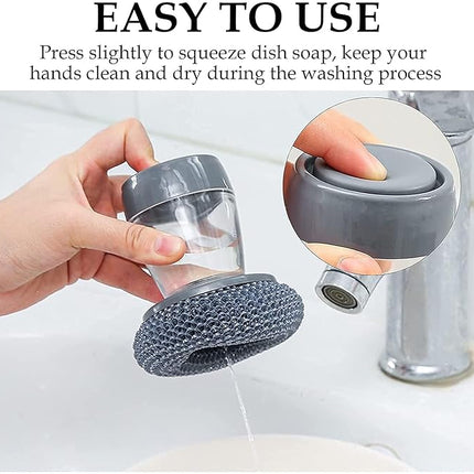 Soap Dispensing Dish Brush, Pressing Cleaning Brush with Built-in Liquid Storage, Dishwashing Lid Pot Brush for Tank Kitchen
